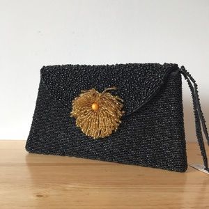Beaded Black and Gold Evening Clutch Wristlet